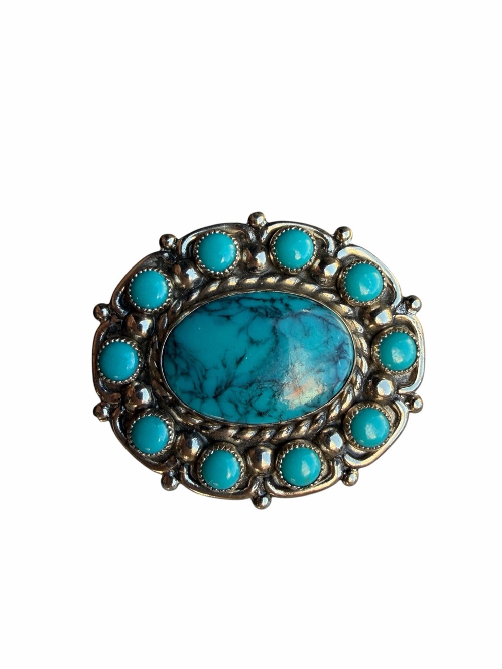 Bell Trading Post Sterling Silver Turquoise Brooch Pin Mid Century